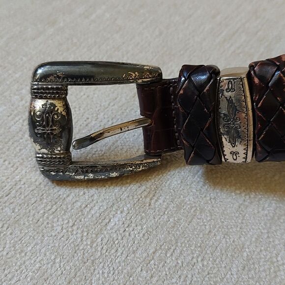 Brighton Croc Embossed Brown Leather Belt Silver Tone Buckle Size L - Picture 2 of 11